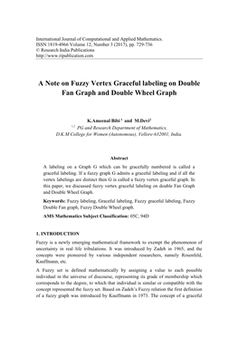 A Note on Fuzzy Vertex Graceful Labeling on Double Fan Graph and Double Wheel Graph