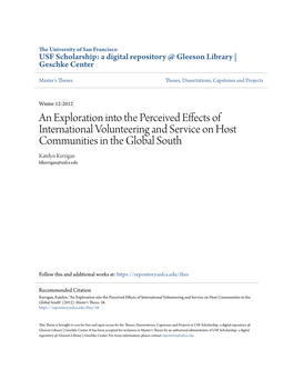 An Exploration Into the Perceived Effects of International Volunteering and Service on Host Communities in the Global South Katelyn Kerrigan Klkerrigan@Usfca.Edu