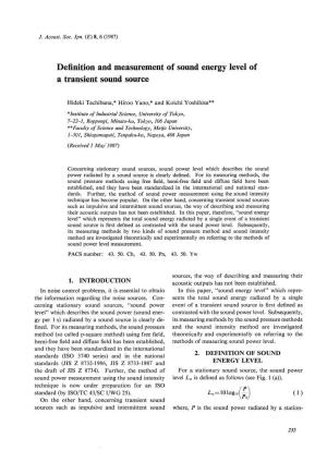 Definition and Measurement of Sound Energy Level of a Transient Sound Source