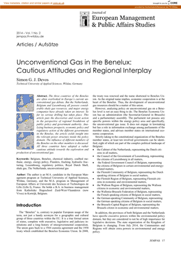 Unconventional Gas in the Benelux: Cautious Attitudes and Regional Interplay Simon G