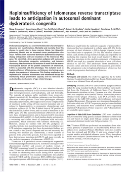Haploinsufficiency of Telomerase Reverse Transcriptase Leads to Anticipation in Autosomal Dominant Dyskeratosis Congenita