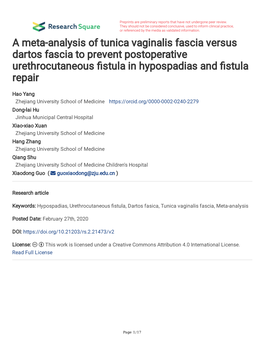 A Meta-Analysis of Tunica Vaginalis Fascia Versus Dartos Fascia to Prevent Postoperative Urethrocutaneous Fstula in Hypospadias and Fstula Repair