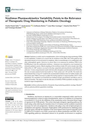 Sirolimus Pharmacokinetics Variability Points to the Relevance of Therapeutic Drug Monitoring in Pediatric Oncology