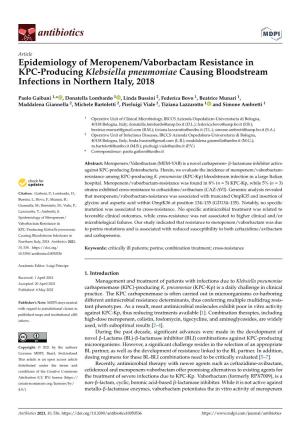 Epidemiology of Meropenem/Vaborbactam Resistance in KPC-Producing Klebsiella Pneumoniae Causing Bloodstream Infections in Northern Italy, 2018