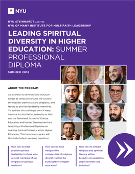 Leading Spiritual Diversity in Higher Education: Summer Professional Diploma Summer 2018