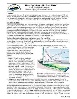 River Dynamics 101 - Fact Sheet River Management Program Vermont Agency of Natural Resources