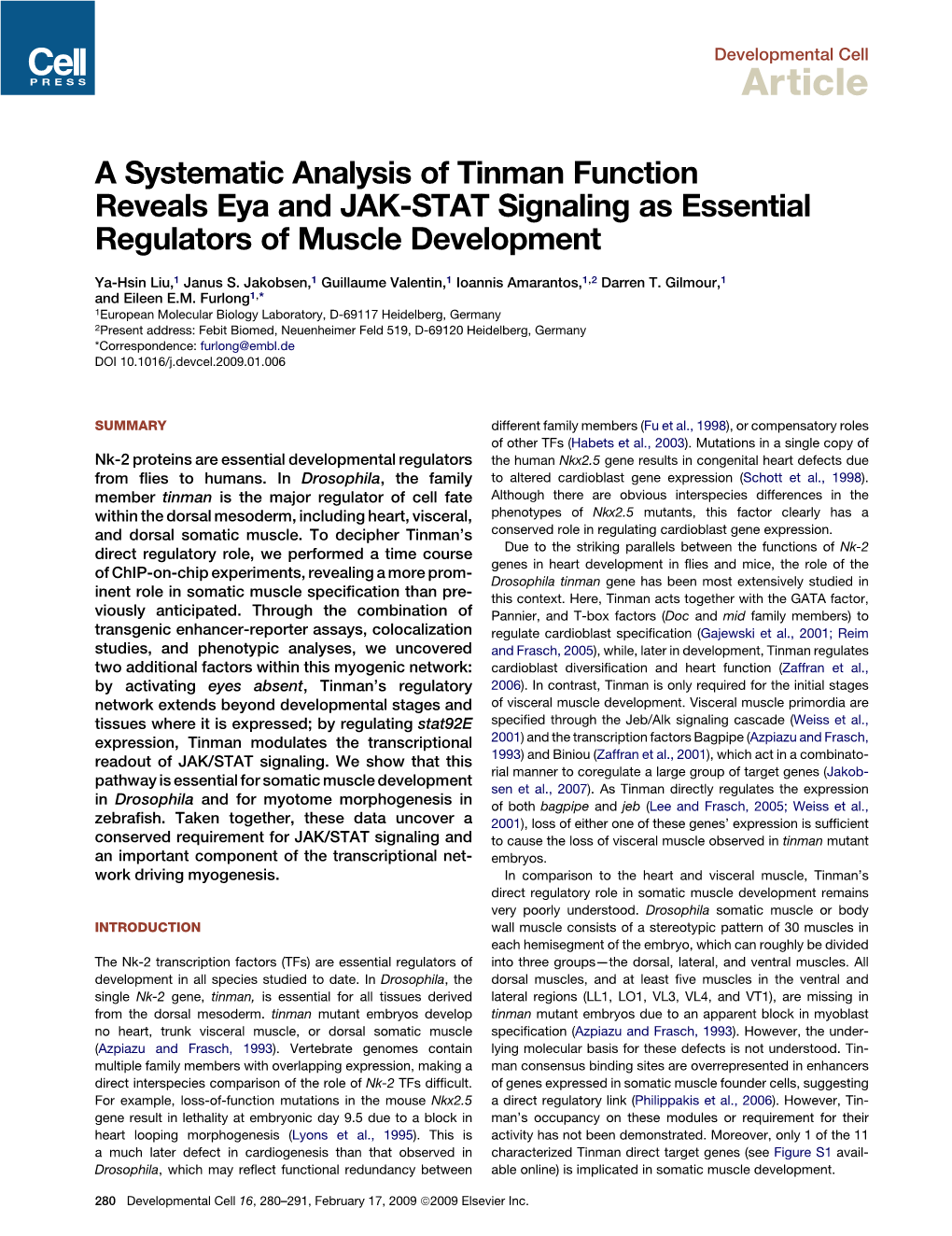 A Systematic Analysis of Tinman Function Reveals Eya and JAK-STAT Signaling As Essential Regulators of Muscle Development