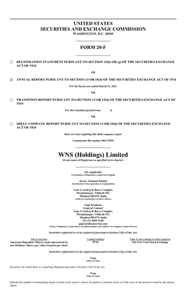 WNS (Holdings) Ltd. Fiscal 2021 Annual Report on Form 20-F