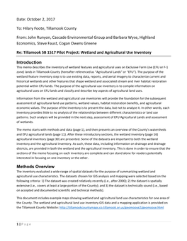 Date: October 2, 2017 To: Hilary Foote, Tillamook County From: John Runyon, Cascade Environmental Group and Barbara Wyse, Highla