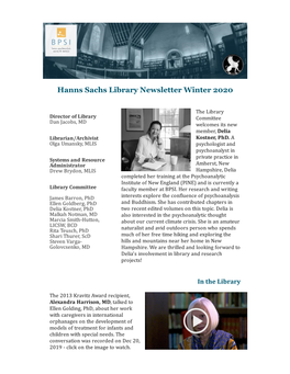 Hanns Sachs Library Newsletter Winter 2020