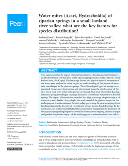 Water Mites (Acari, Hydrachnidia) of Riparian Springs in a Small Lowland River Valley: What Are the Key Factors for Species Distribution?