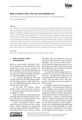 Body in Fashion Films: the New Net-Aesthetic Era Simonetta Buffo, Università Cattolica Del Sacro Cuore Milano, Istituto Marangoni Milano Simonetta.Buffo@Unicatt.It