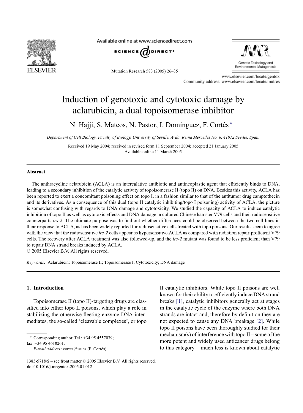 Induction of Genotoxic and Cytotoxic Damage by Aclarubicin, a Dual Topoisomerase Inhibitor N