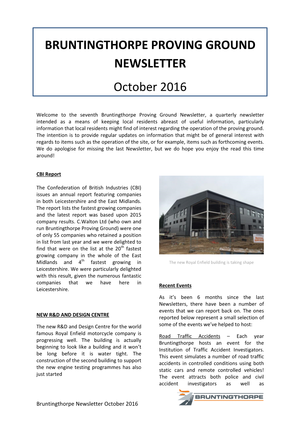 BRUNTINGTHORPE PROVING GROUND NEWSLETTER October