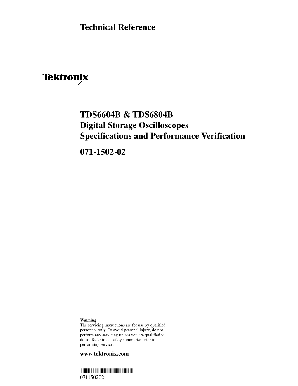 TDS6604B & TDS6804B Digital Storage Oscilloscopes Specifications and Performance Verification Technical Reference