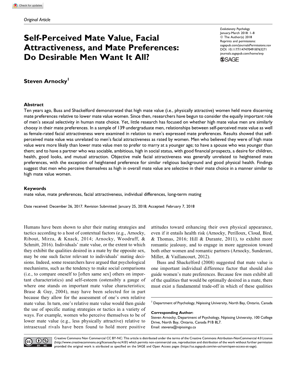 Self-Perceived Mate Value, Facial Attractiveness, and Mate Preferences