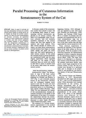 Parallel Processing of Cutaneous Information in the Somatosensory System of the Cat