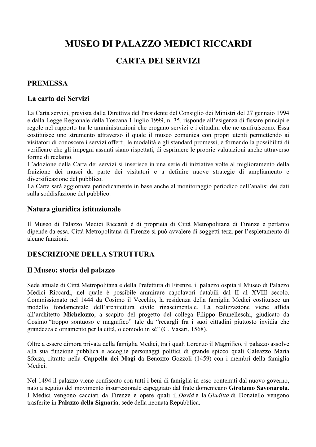 Carta Dei Servizi Museo