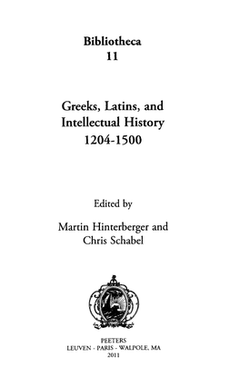 Bibliotheca 11 Greeks, Latins, and Intellectual History