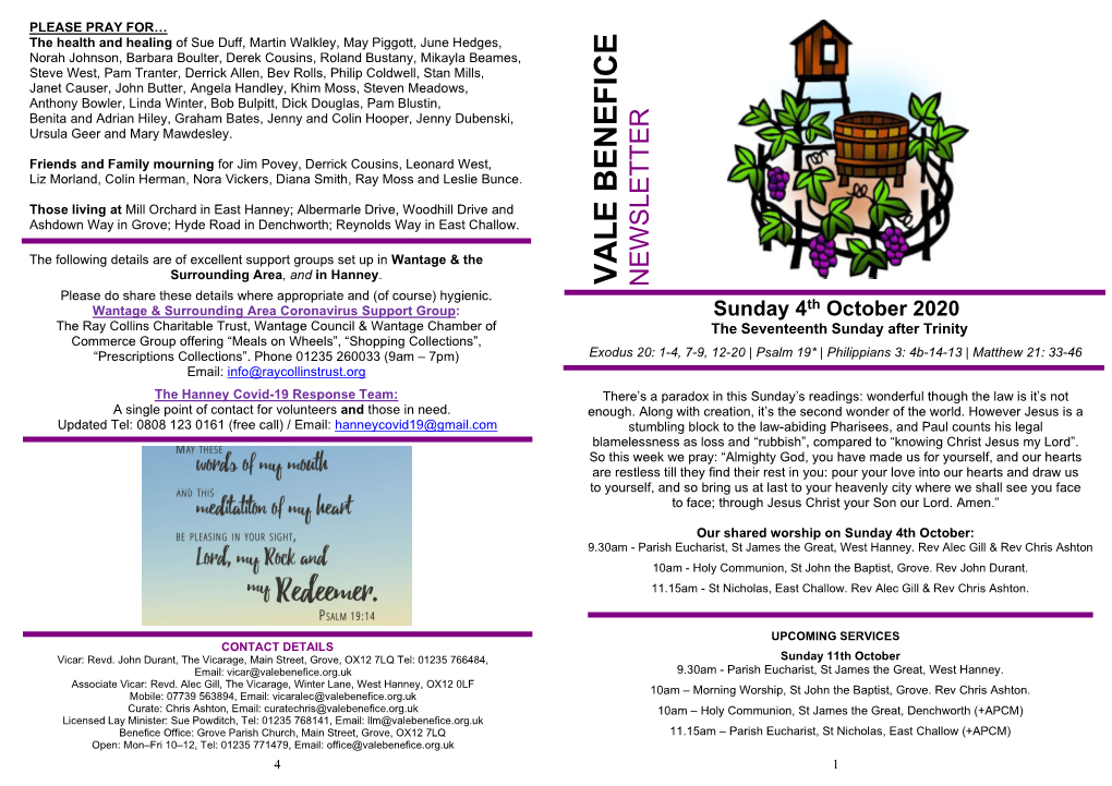 Benefice Newsletter – 4 October 2020