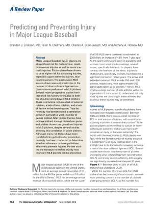 Predicting and Preventing Injury in Major League Baseball