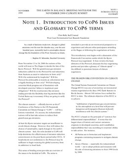 Note 1. Introduction to Cop6 Issues and Glossary to Cop6 Terms