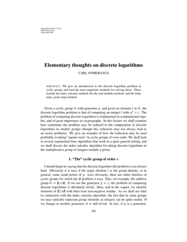 Elementary Thoughts on Discrete Logarithms