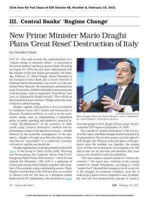 New Prime Minister Mario Draghi Plans 'Great Reset' Destruction Of