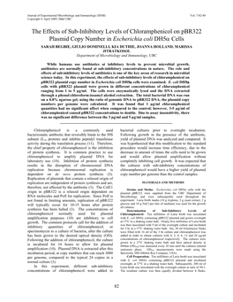 The Effects of Sub-Inhibitory Levels of Chloramphenicol on Pbr322