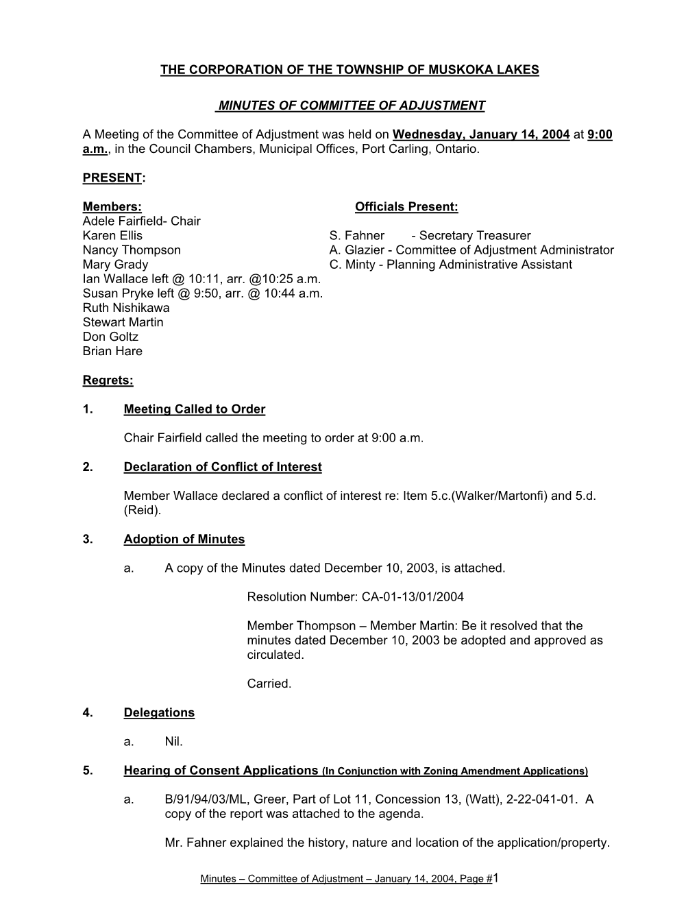 2004 Committee of Adjustment Minutes