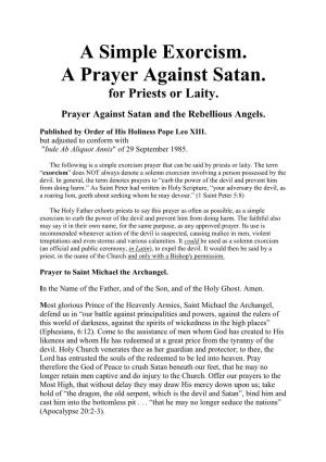 A Simple Exorcism. a Prayer Against Satan