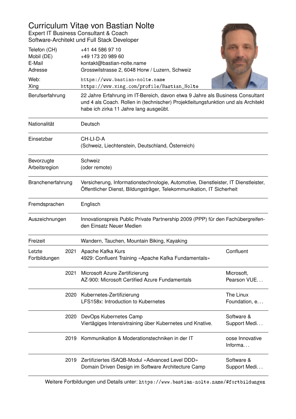 Curriculum Vitae Von Bastian Nolte (Kurzversion)