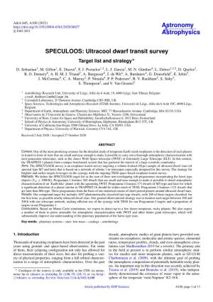 SPECULOOS: Ultracool Dwarf Transit Survey Target List and Strategy?