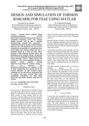 DESIGN and SIMULATION of TORSION BAR(ARB) for FSAE USING MATLAB Parimala Pavan Jonnada Dr