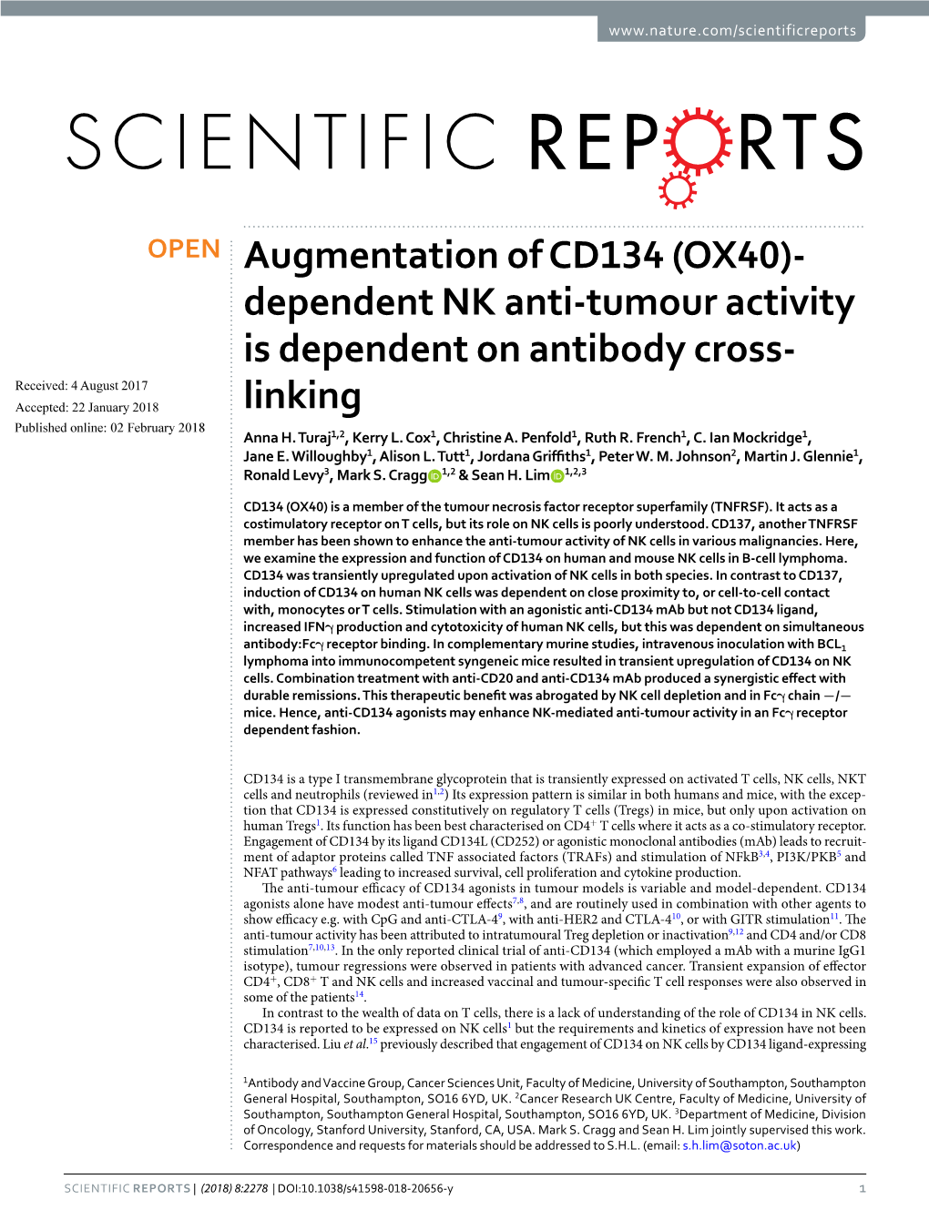 Augmentation of CD134 (OX40)-Dependent NK Anti-Tumour