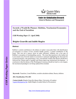 Robbins, Neoclassical Economics and the End of Socialism