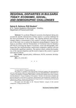 Regional Disparities in Bulgaria Today: Economic, Social, and Demographic Challenges