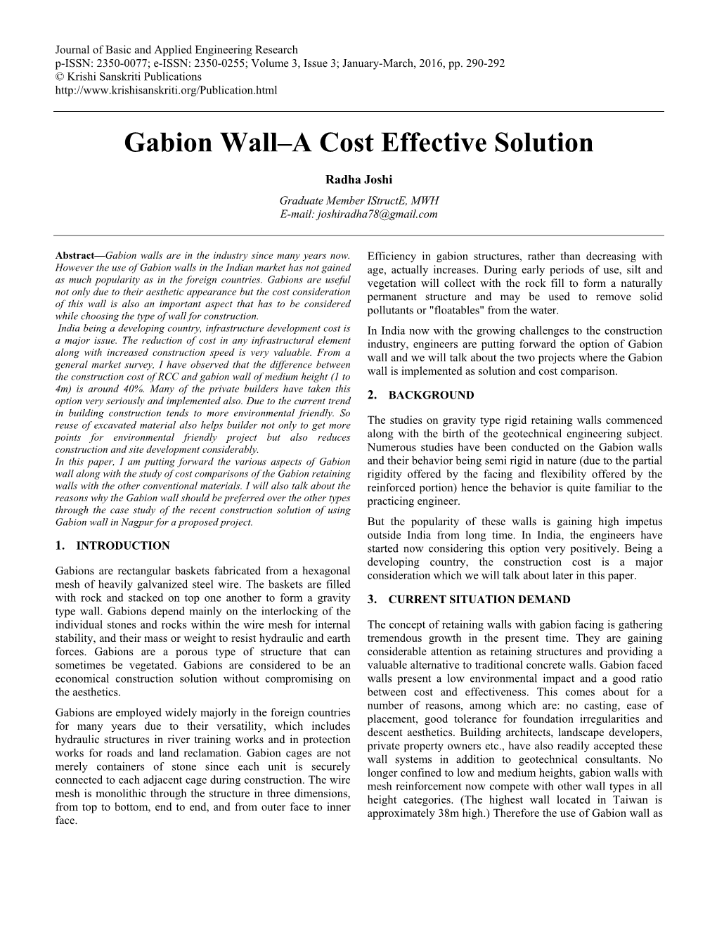Gabion Wall–A Cost Effective Solution