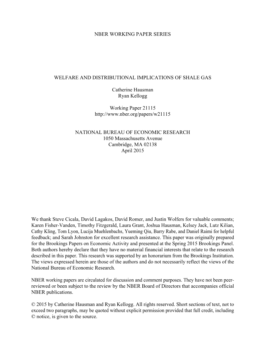 Welfare and Distributional Implications of Shale Gas