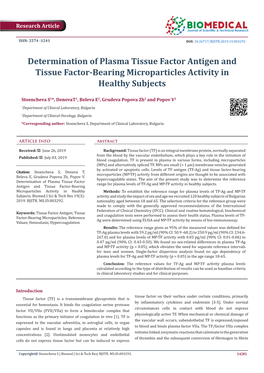 Determination of Plasma Tissue Factor Antigen and Tissue Factor-Bearing Microparticles Activity in Healthy Subjects