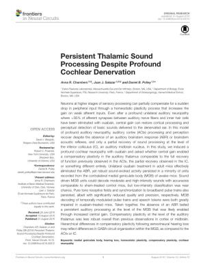 Persistent Thalamic Sound Processing Despite Profound Cochlear Denervation