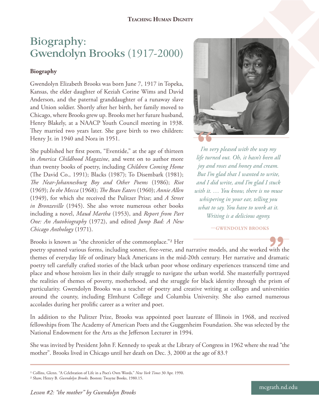 Biography: Gwendolyn Brooks (1917-2000)