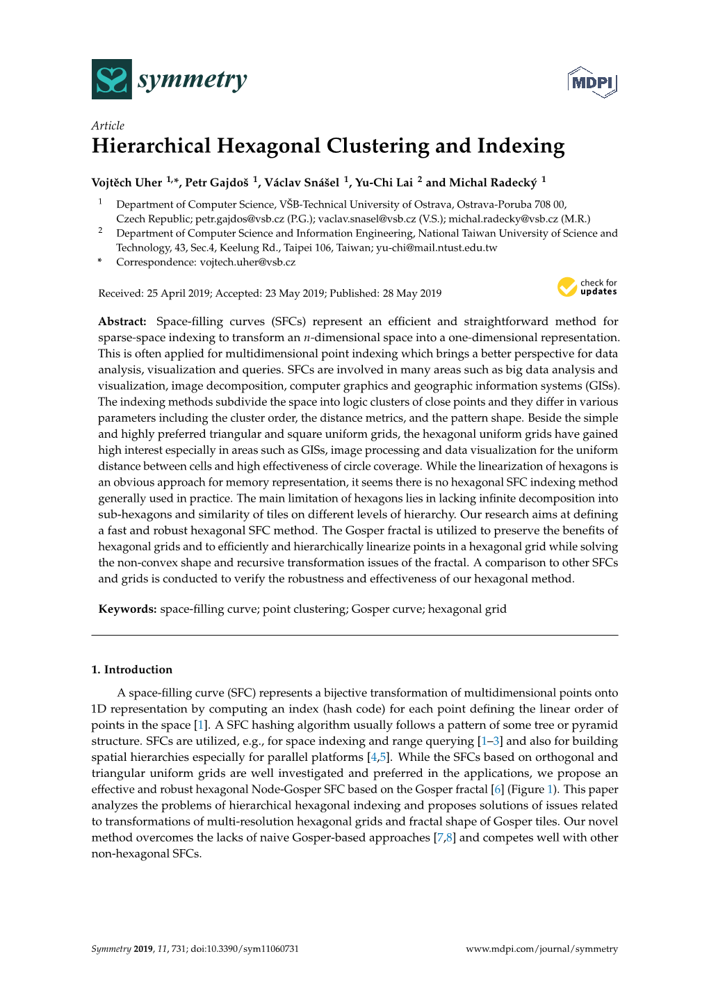 Hierarchical Hexagonal Clustering and Indexing