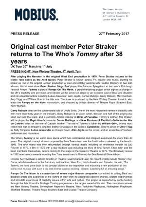 Original Cast Member Peter Straker Returns to the Who's Tommy After