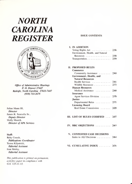 North Carolina Register Issue Contents
