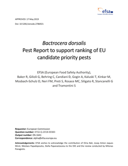 Bactrocera Dorsalis Pest Report to Support Ranking of EU Candidate Priority Pests