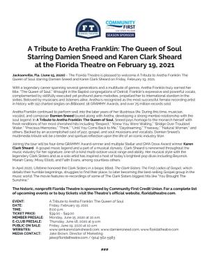 A Tribute to Aretha Franklin: the Queen of Soul Starring Damien Sneed and Karen Clark Sheard at the Florida Theatre on February 19, 2021