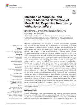 And Ethanol-Mediated Stimulation of Mesolimbic Dopamine Neurons by Withania Somnifera