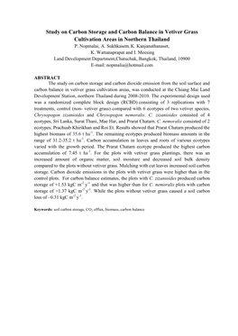 Study on Carbon Storage and Carbon Balance in Vetiver Grass Cultivation Areas in Northern Thailand P