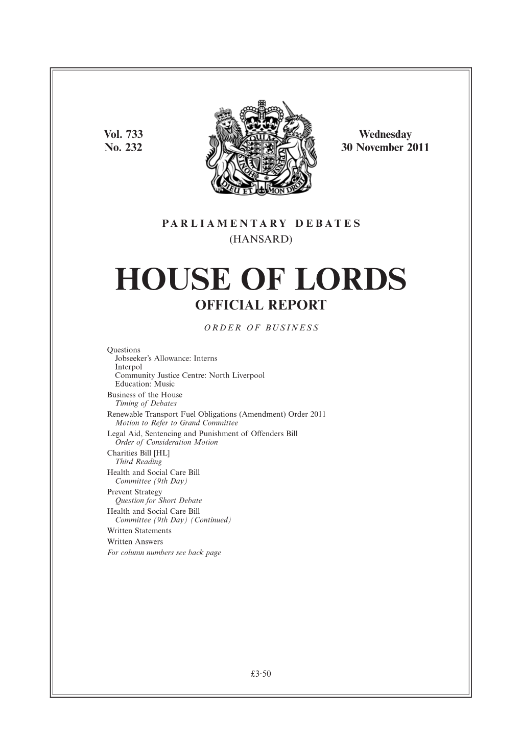 House of Lords Official Report